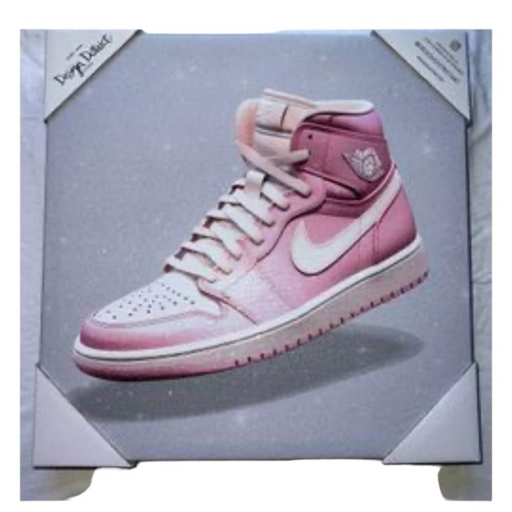 Nike Air Force One Pink Sneaker Glitter Printed Canvas NEW 14”x14” Girly Glam